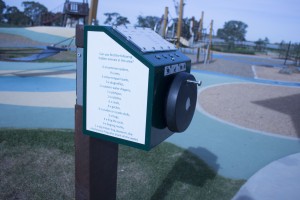 On the side of a story box is a list of Australian animals that children can find.