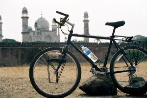 Bibi-Ka-Maqbara with bike close up