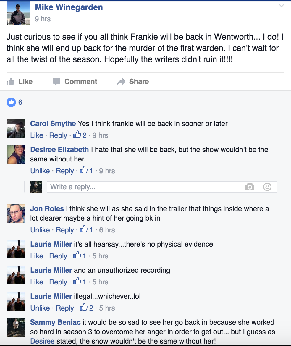 Discussion with members of the Wentworth Community (including my comment below).